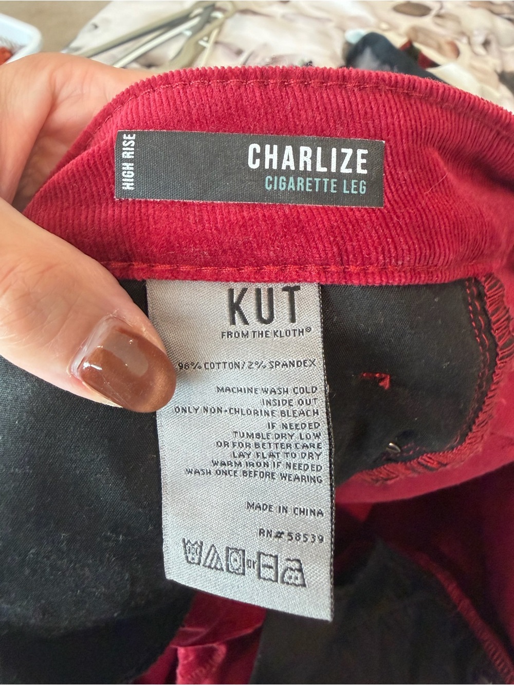 Kut from the Kloth Charlize Cigarette Red Corduroy Pants